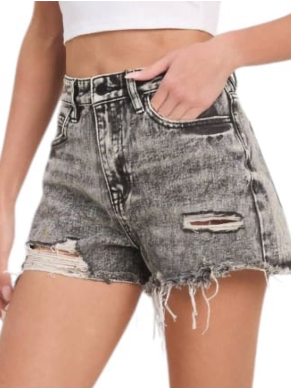 Jelly Beans Black Acid-Wash Distressed Jean Shorts